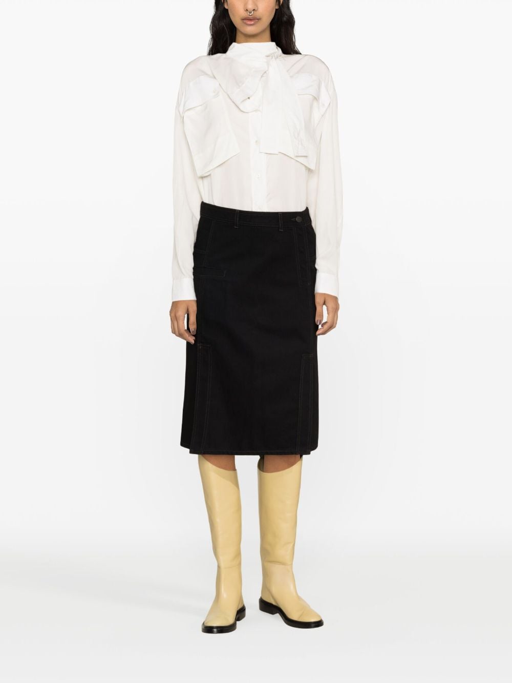 Shop Lemaire Neck-tie Button-up Shirt In White