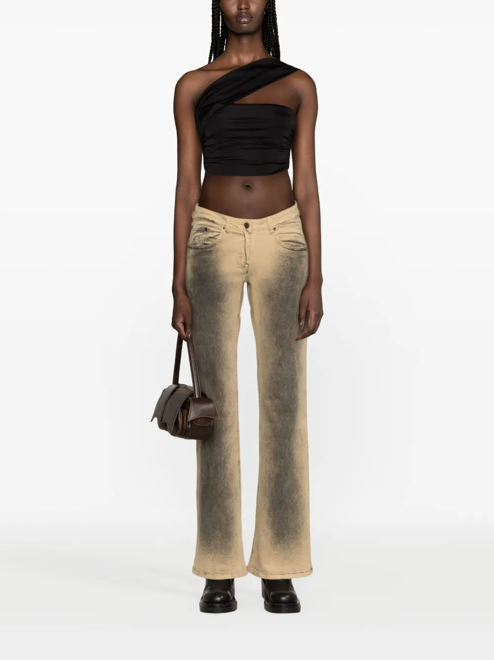 Marine Serre asymmetric draped bandeau top - Zwart