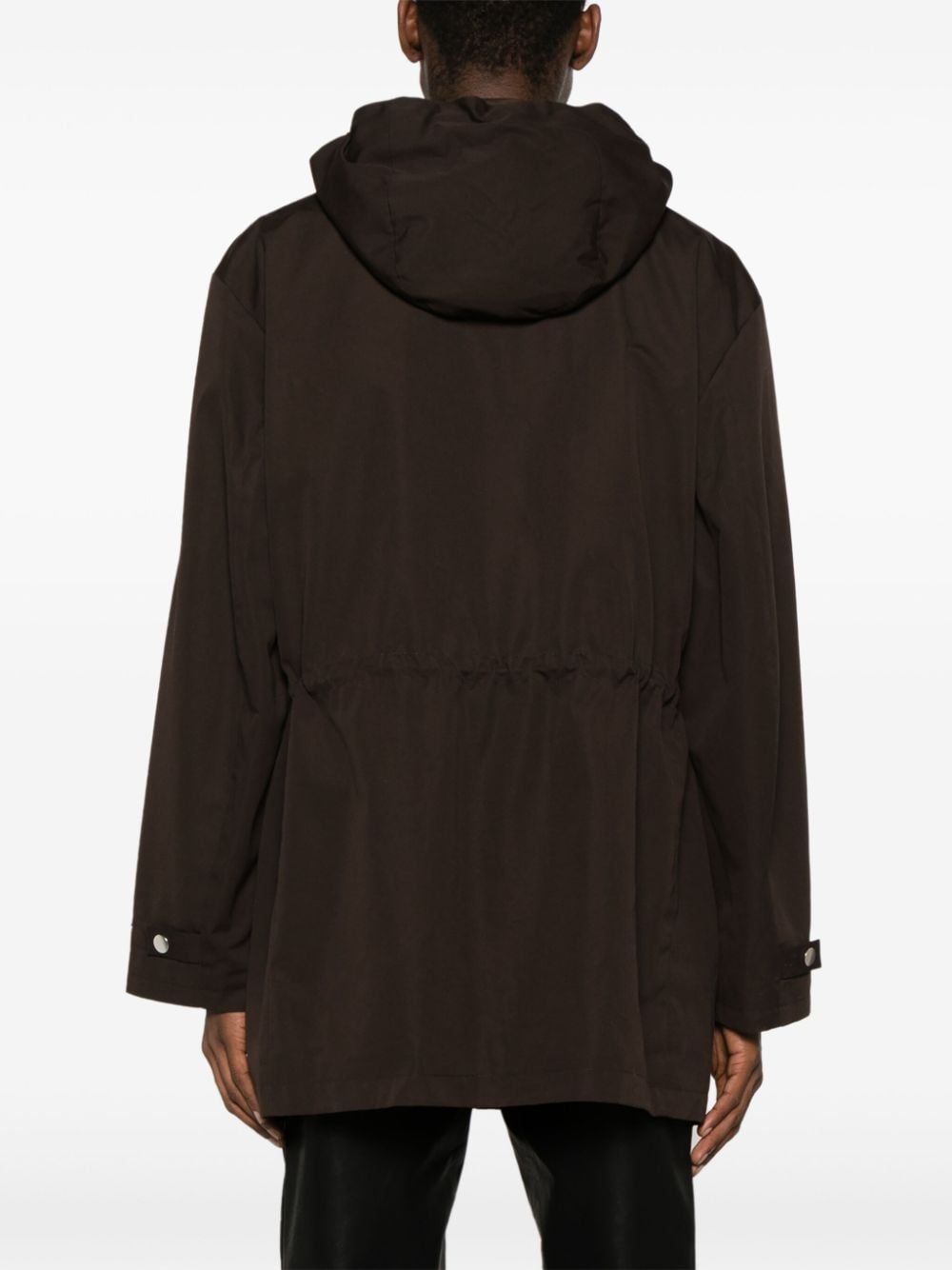Shop Sandro Drawstring-waist Hooded Jacket In Brown