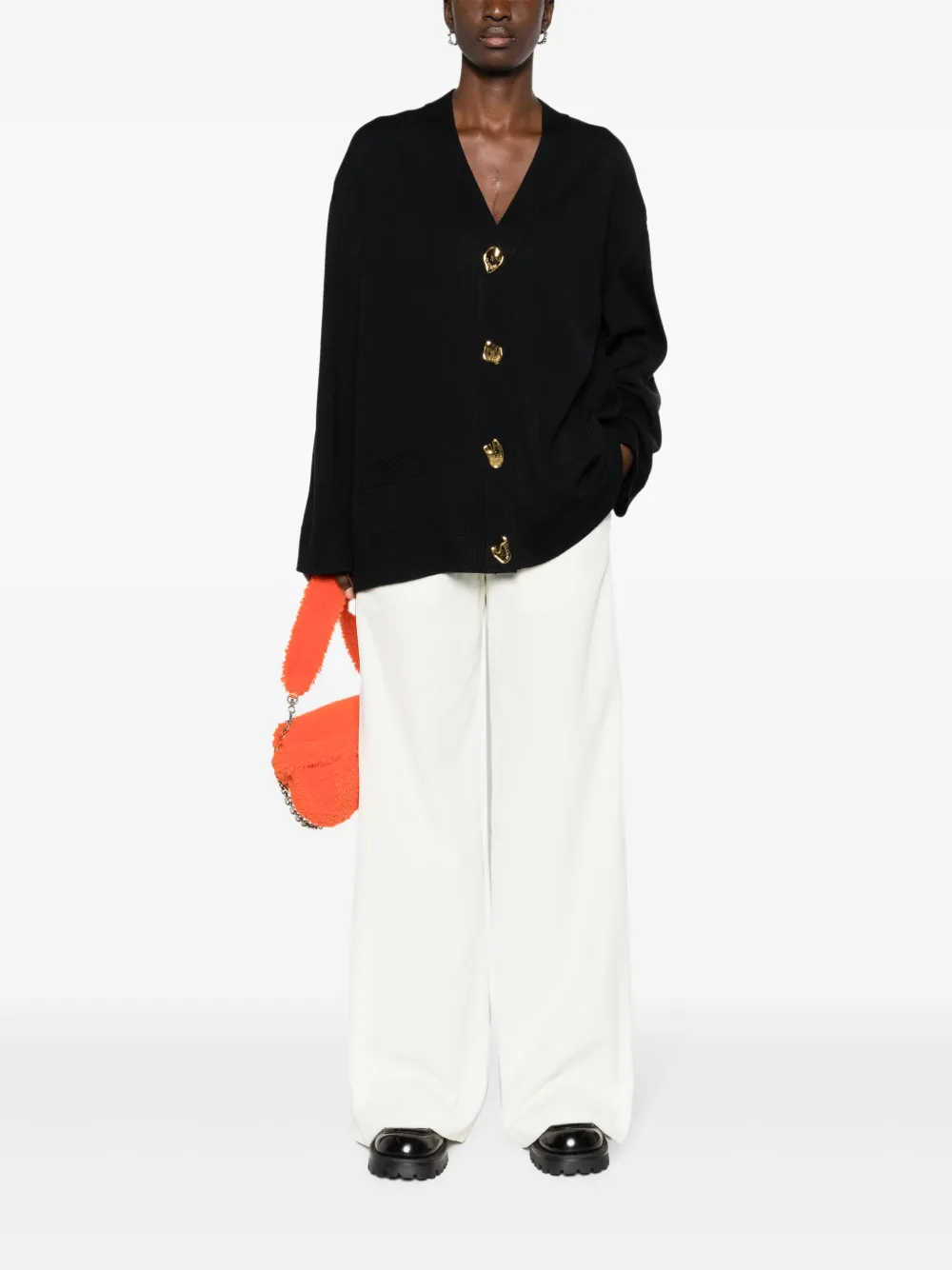 Moschino logo-buttons virgin-wool cardigan - Zwart