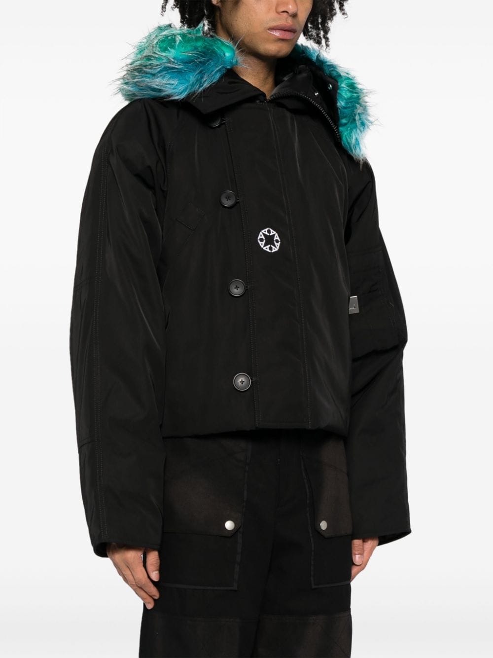 Shop Alyx Graphic-print Padded Hooded Jacket In Black