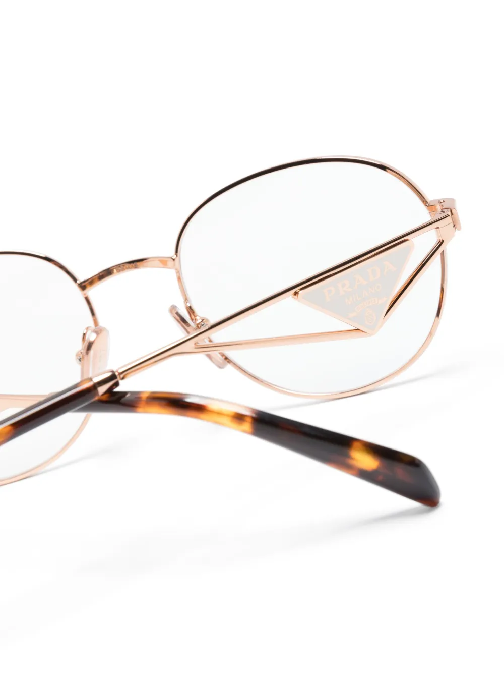 Shop Prada Logo-plaque Round-frame Glasses In Gold