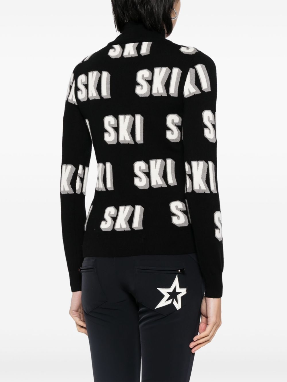 Shop Perfect Moment Intarsia-knit Roll-neck Jumper In Black