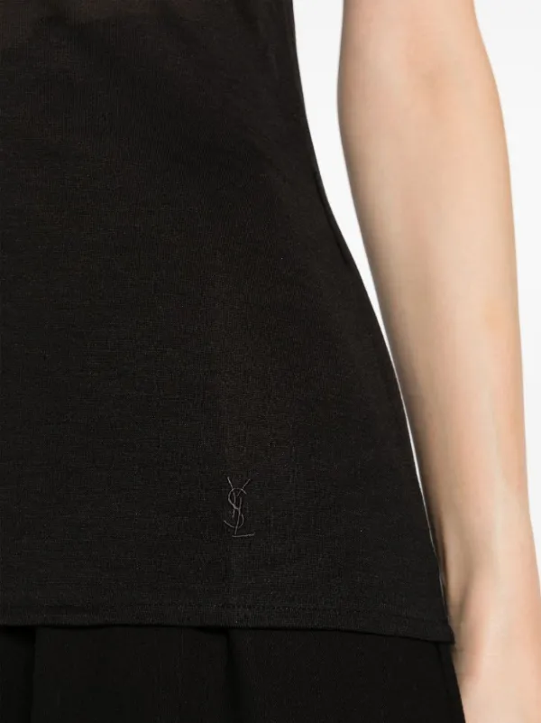 Tシャツ・カットソー SAINT LAURENT BLACK SILK TANK-TOP Saint Laurent Cassandre Silk Tank Top | Black | FARFETCH