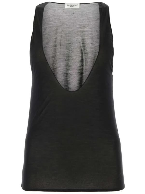 Tシャツ・カットソー SAINT LAURENT BLACK SILK TANK-TOP Saint Laurent Cassandre Silk Tank Top | Black | FARFETCH