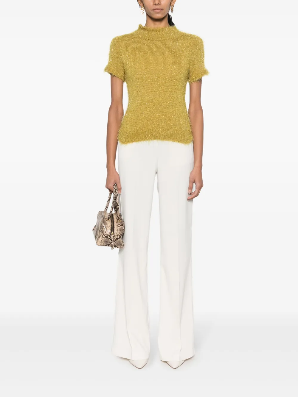 LIU JO fur-effect mock neck top - Geel