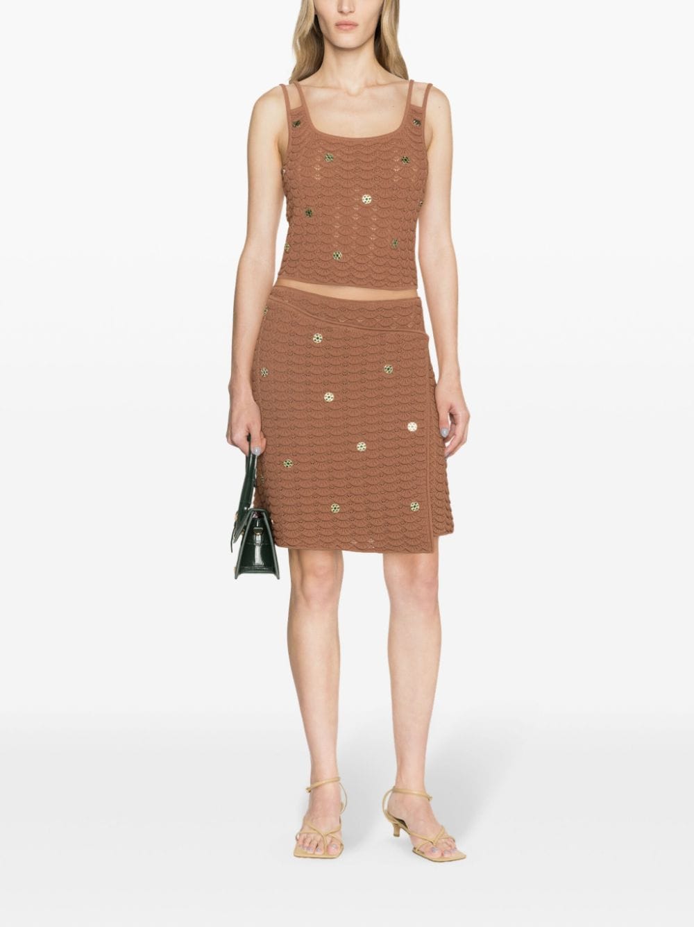 Shop Sandro Coin-detailing Scalloped Tank Top In Brown