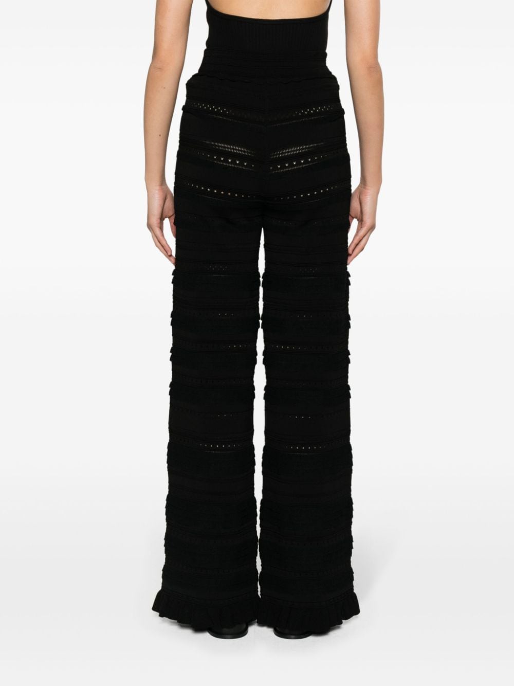 Shop Sandro Pointelle-knit Straight-leg Trousers In Black