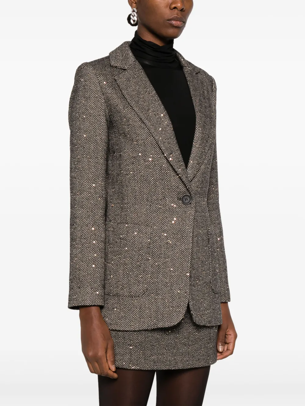 TWINSET SEQUINNED HERRINGBONE-PATTERN BLAZER