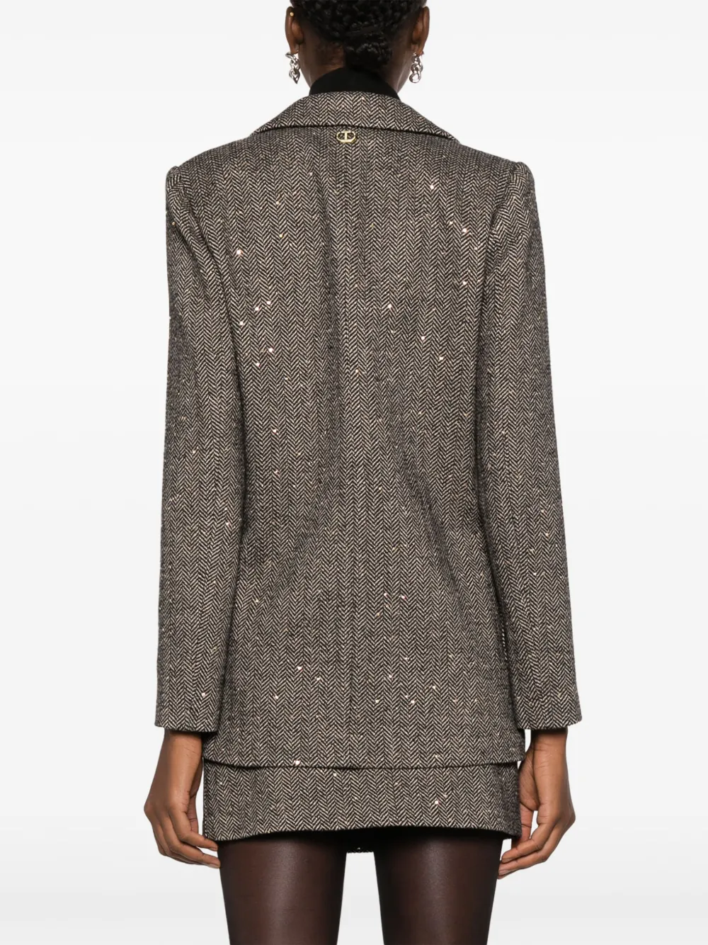 TWINSET SEQUINNED HERRINGBONE-PATTERN BLAZER