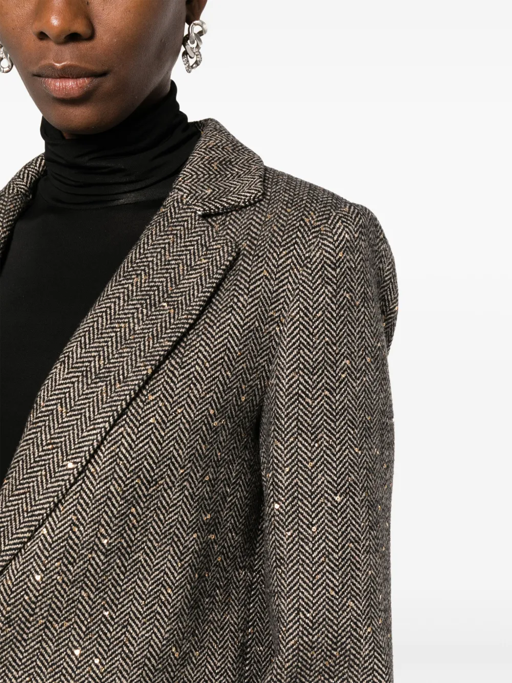 TWINSET SEQUINNED HERRINGBONE-PATTERN BLAZER