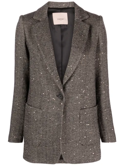 TWINSET sequinned herringbone-pattern blazer