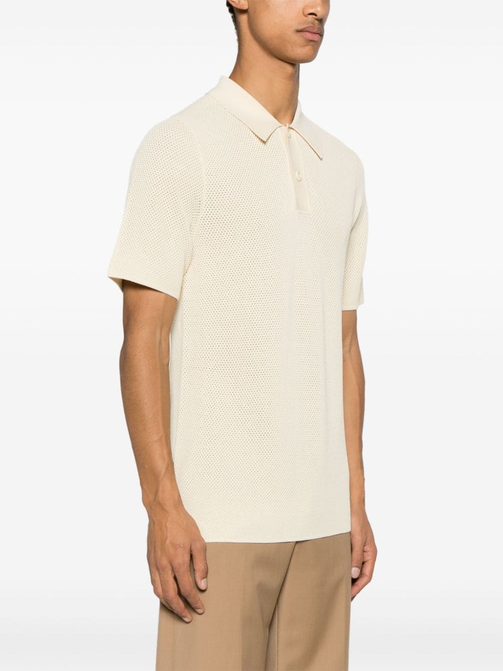 Shop Sandro Waffle-knit Polo Shirt In Neutrals
