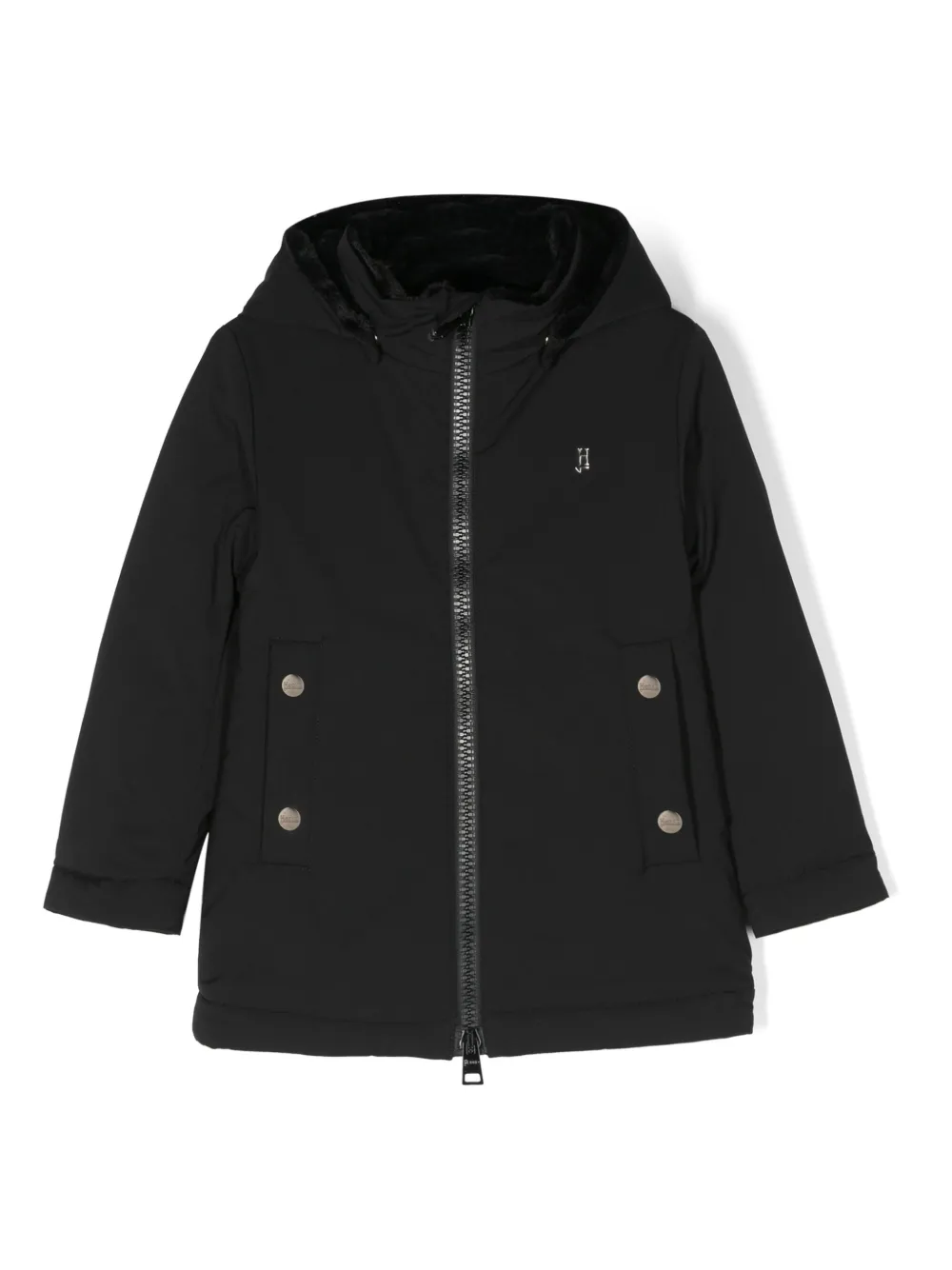 Herno Kids' Embroidered-logo Zipped Coat In Black