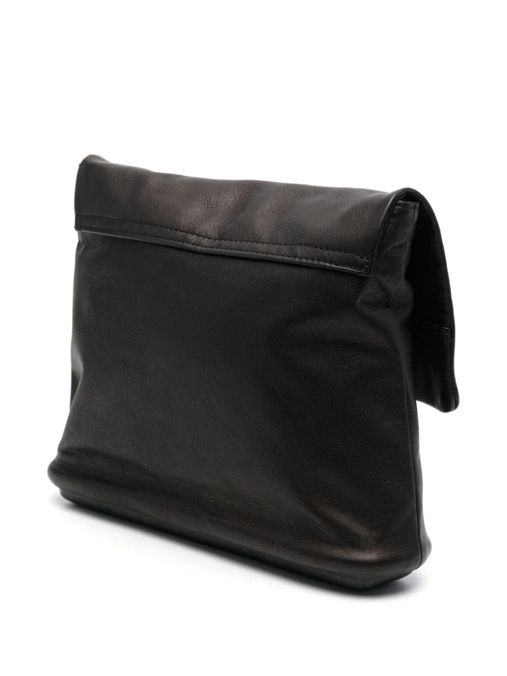 Shop Yohji Yamamoto Foldover Leather Crossbody Bag In Black