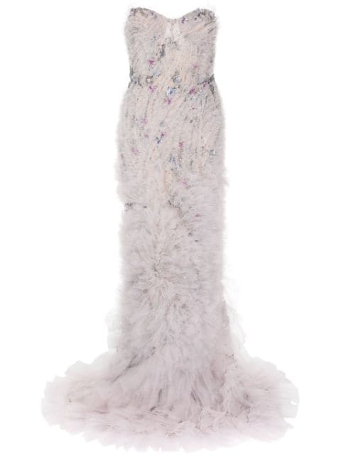Marchesa crystal-embellished strapless gown