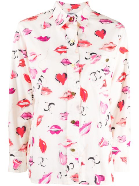 CHANEL 1990-2000s lipstick-print cotton shirt Women