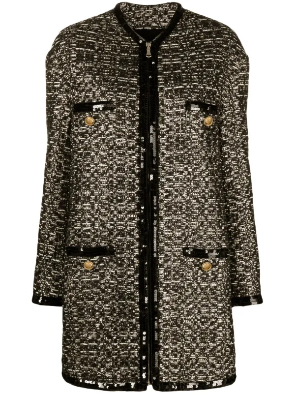 Giambattista Valli Metallic-thread Tweed Midi Coat in Black