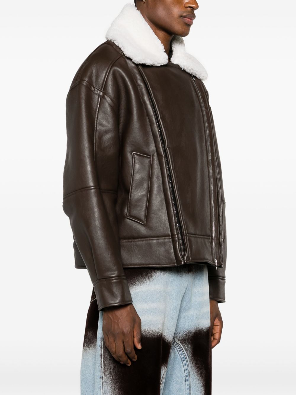 Y/Project – Hook and Eye Shearling Jacket Dark Brown/Off White