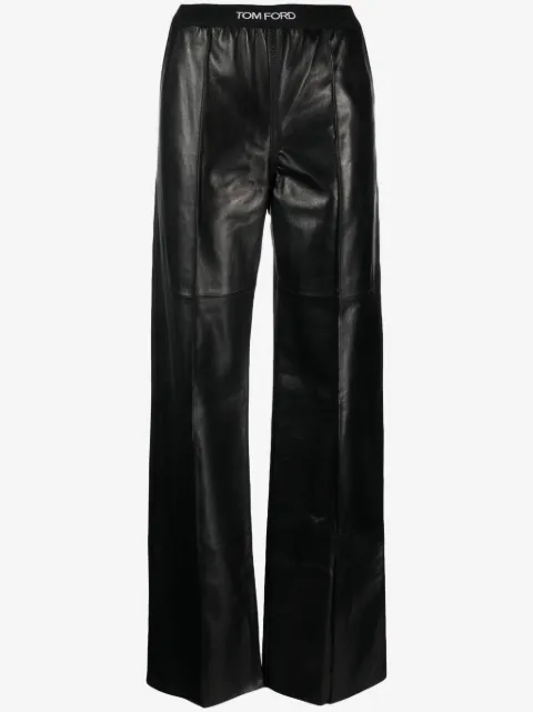 TOM FORD logo-waistband leather trousers
