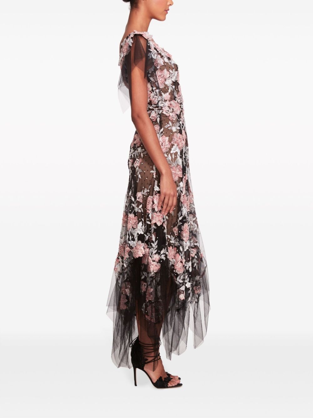 Shop Marchesa Floral-pattern V-neck Gown In Black