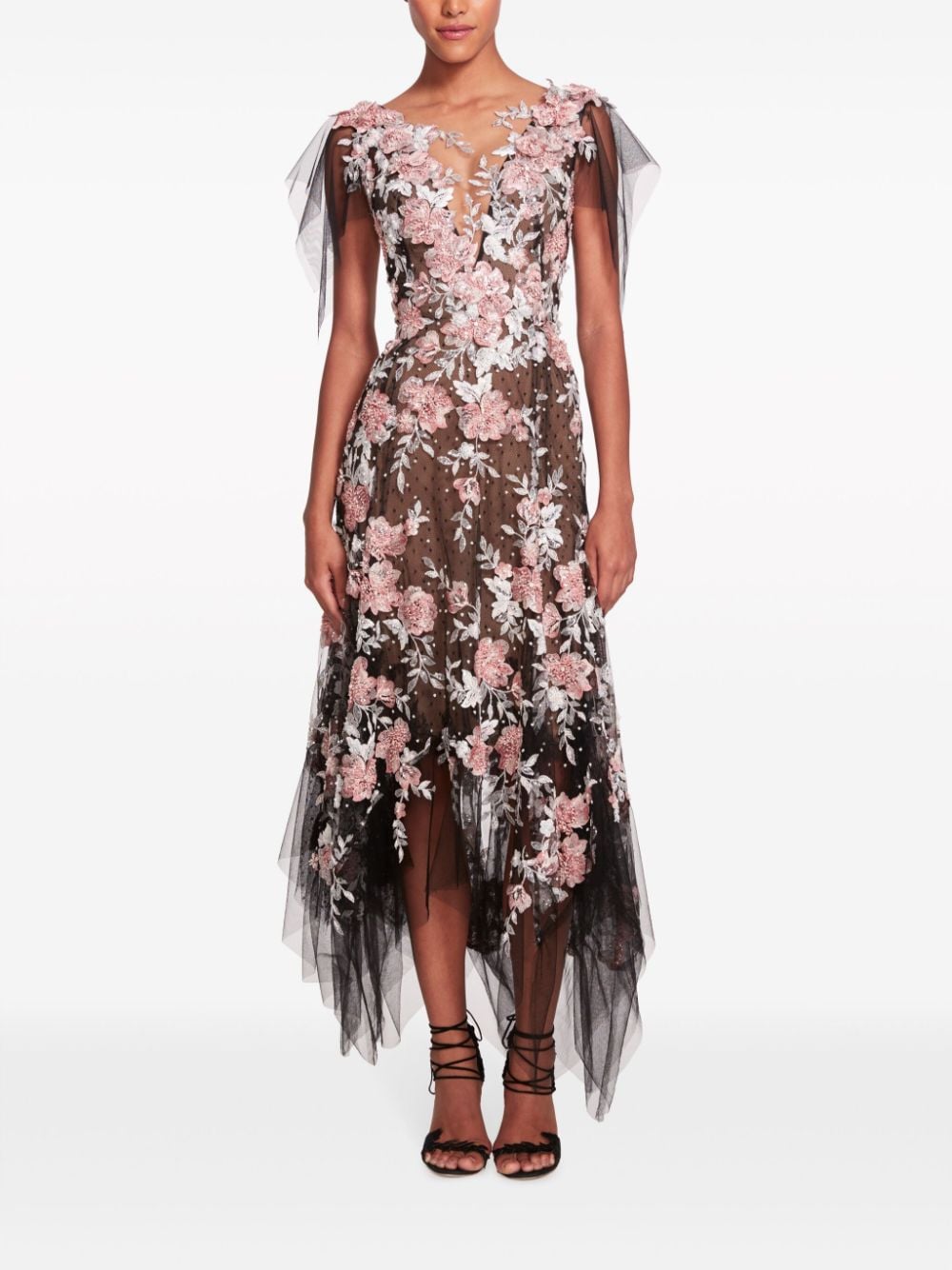 Marchesa Jurk met bloemenprint - Zwart