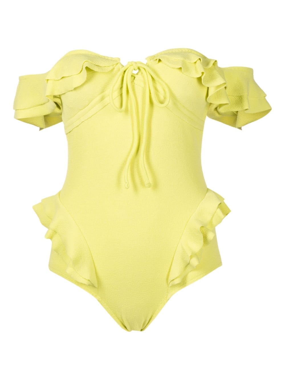 Clube Bossa Lanzo Ruffled Off-shoulder Swimsuit In Yellow