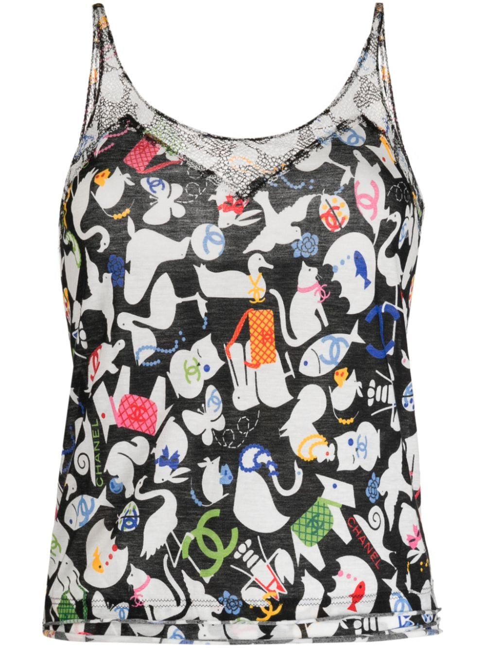 Pre-owned Chanel 2007 Animals Print Camisole In Black