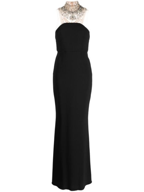 Marchesa crystal-embellished sleeveless crepe gown