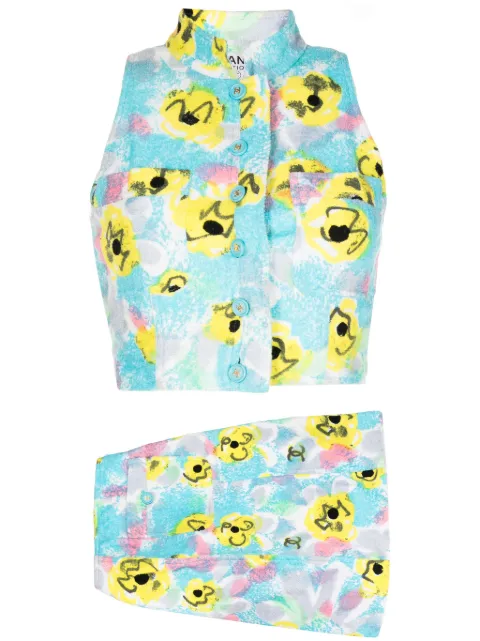 CHANEL Pre-Owned 1997 watercolour camellia skirt-and-top set