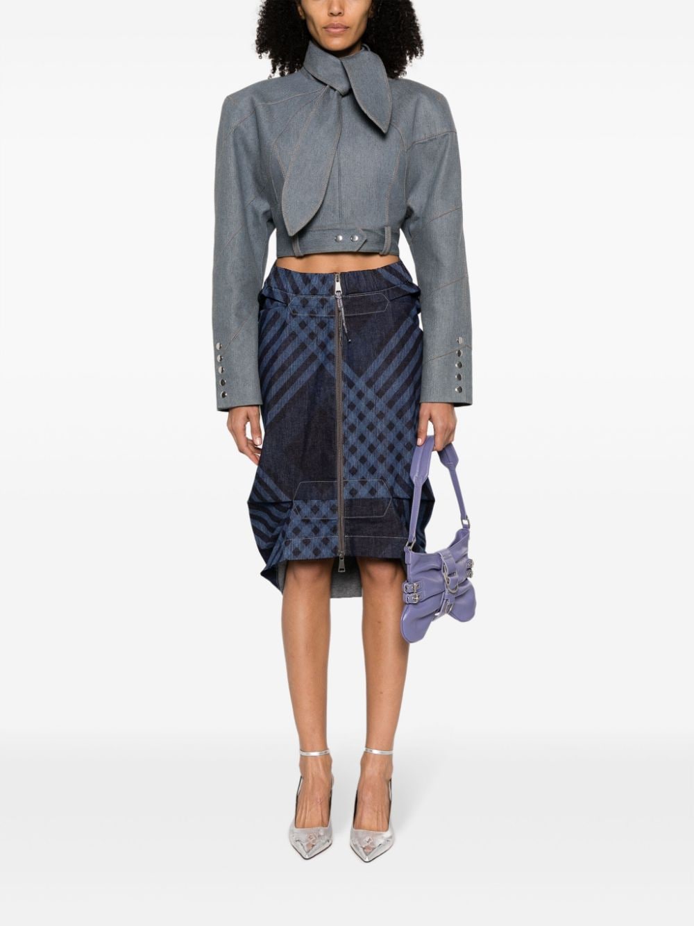 Vivienne Westwood asymmetric tartan denim skirt Blauw