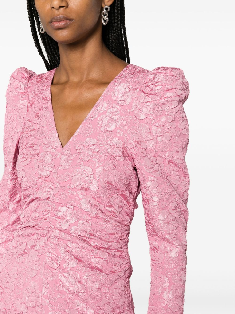 Shop Ganni Floral-jacquard Tonal Minidress In Pink