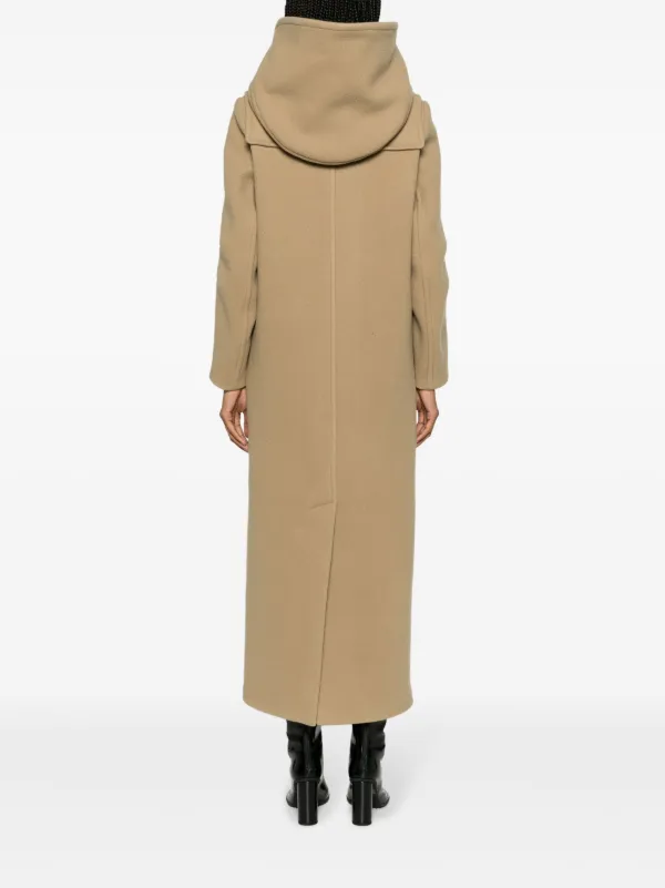 プラダ ウール ロングコート Prada フーデッド ウールコート | ニュートラル | FARFETCH JP