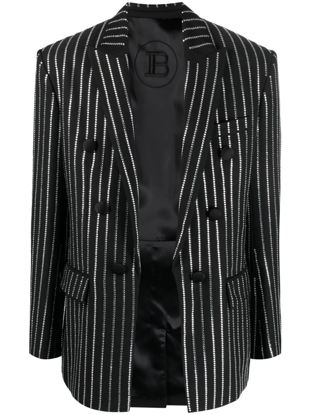 Balmain Striped Embellished Blazer In Black