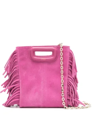 MAJE - M Mini Clutch Bag in Pink- Fringe Handbag online Shoulder Pink Suede - Handle