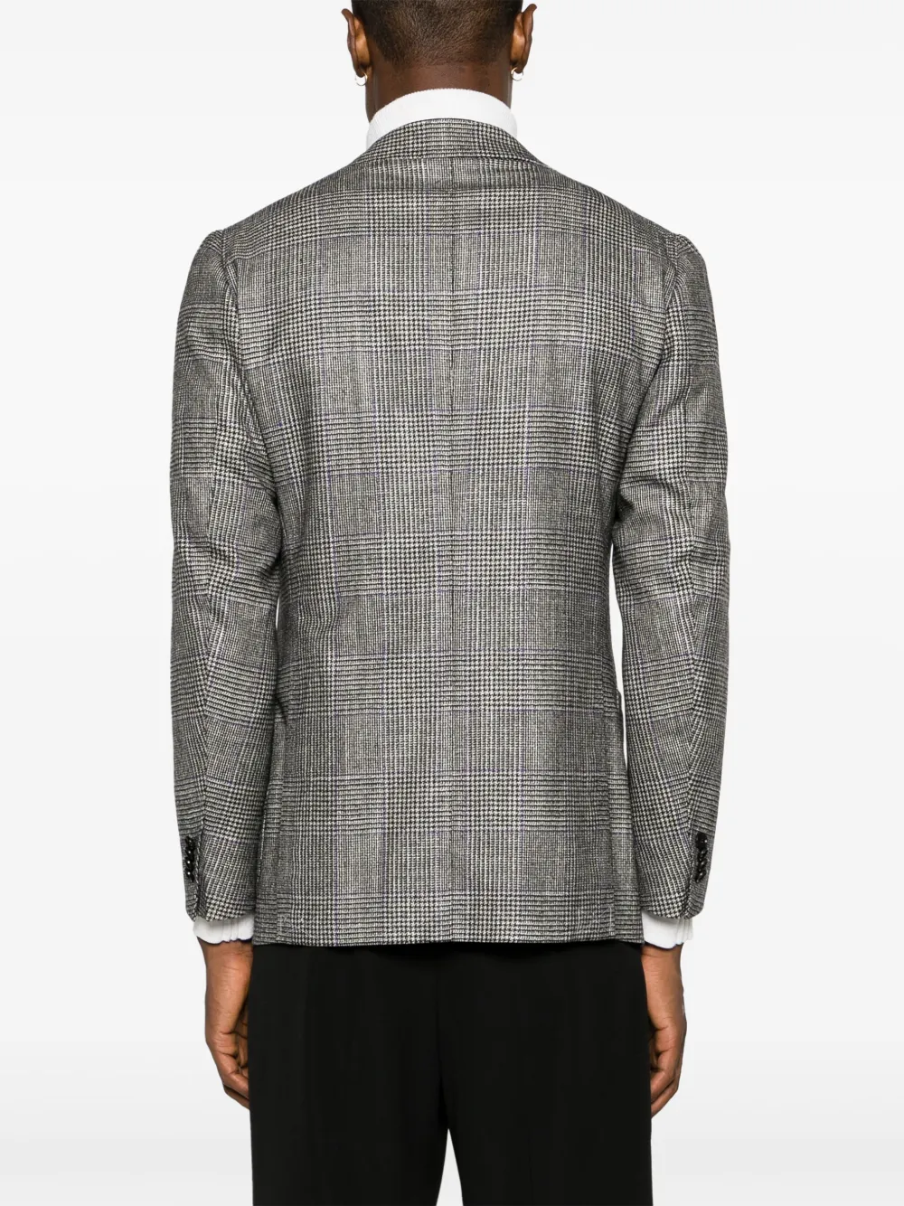 Shop Cesare Attolini Houndstooth Single-breasted Wool Blend Blazer In Black