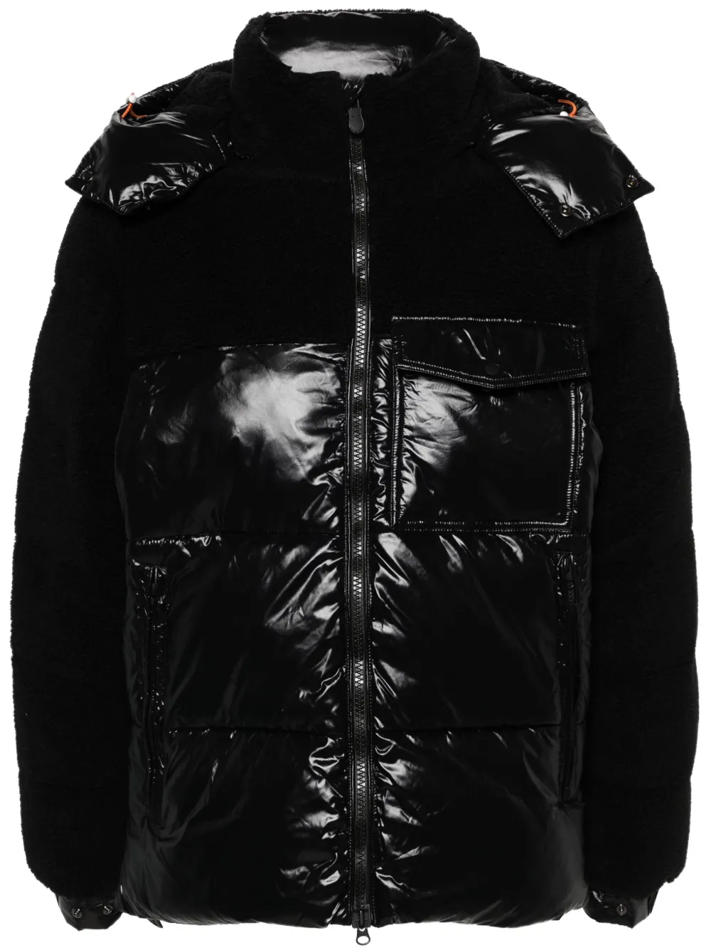 Save The Duck panelled fleece-texture puffer jacket Zwart