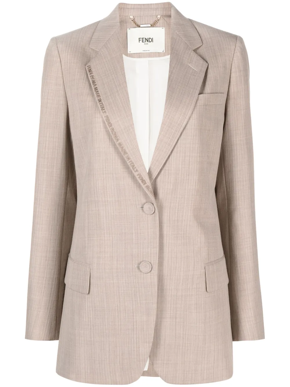 Fendi Logo-embroidered Single-breasted Blazer In Gold