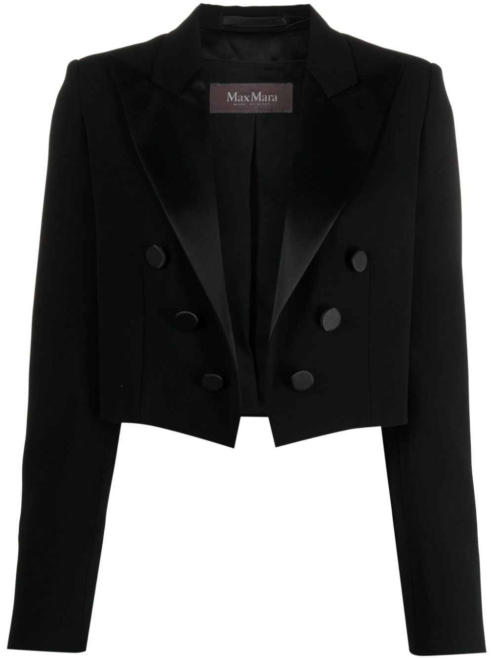 Shop Max Mara Satin-finish Cropped Double-breasted Blazer In Black