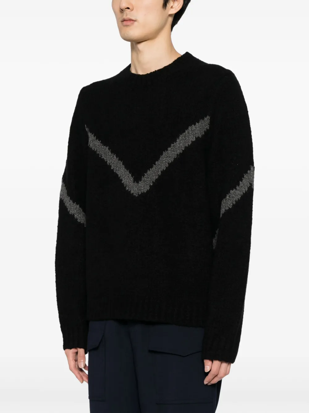 Helmut Lang Merino Wool Textured Crewneck Sweater In Black