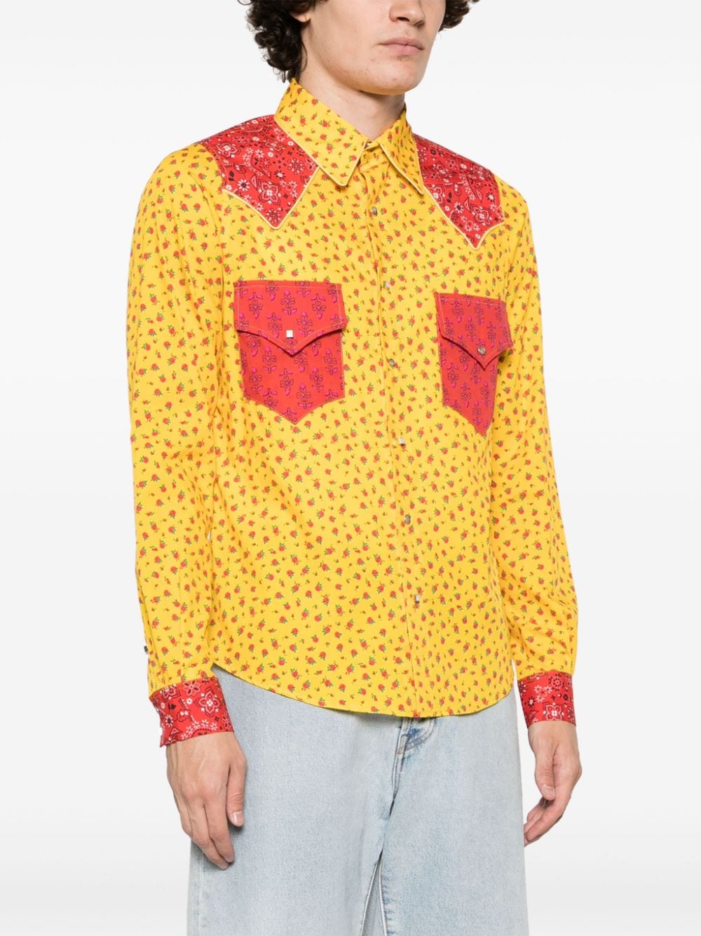 Shop Erl Fruit-print Cotton Shirt In Yellow