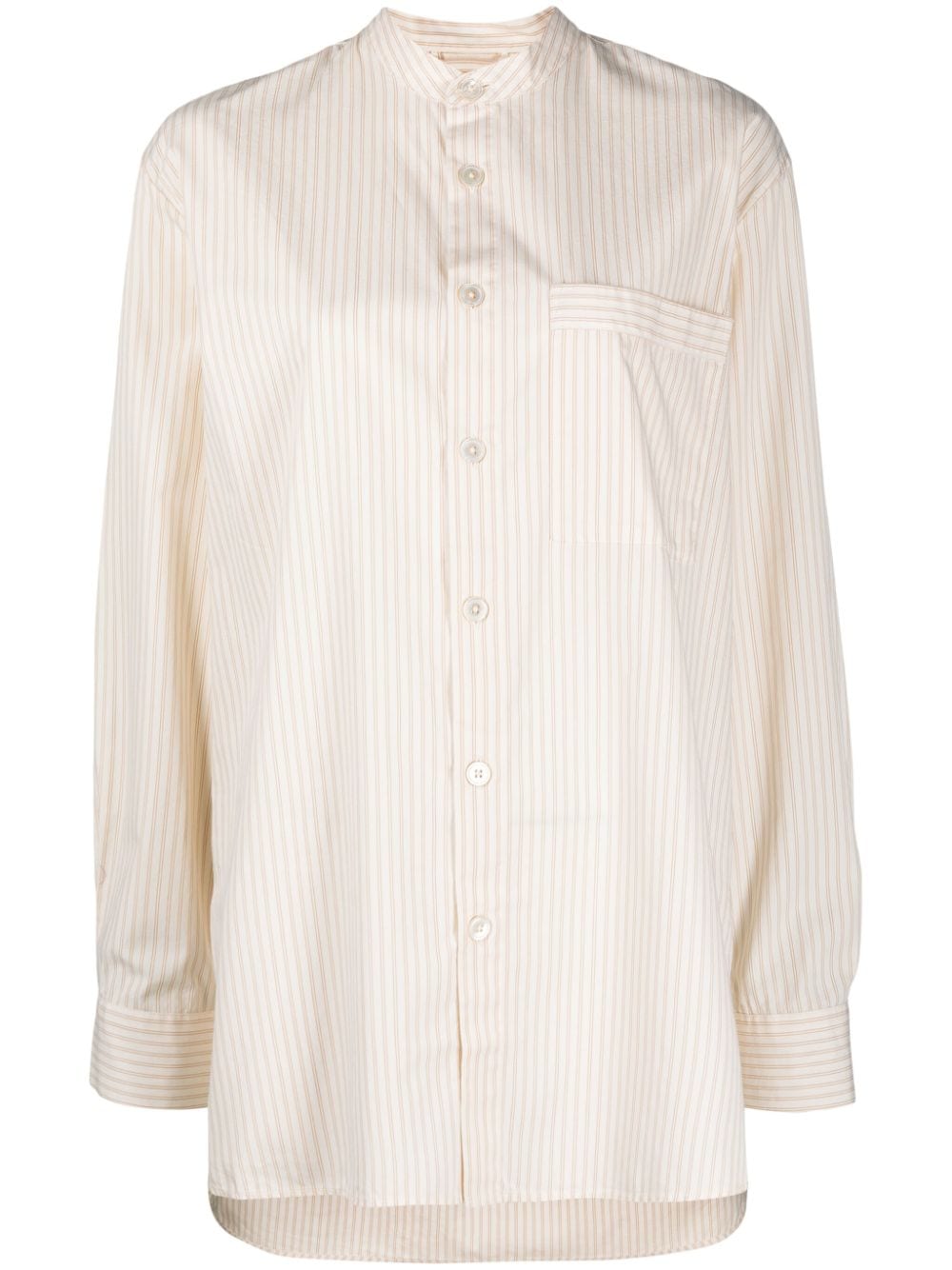 Tekla Striped Organic-cotton Band-collar Shirt In Neutrals