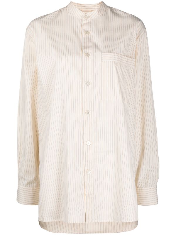 TEKLA Striped organic-cotton band-collar Shirt - Farfetch