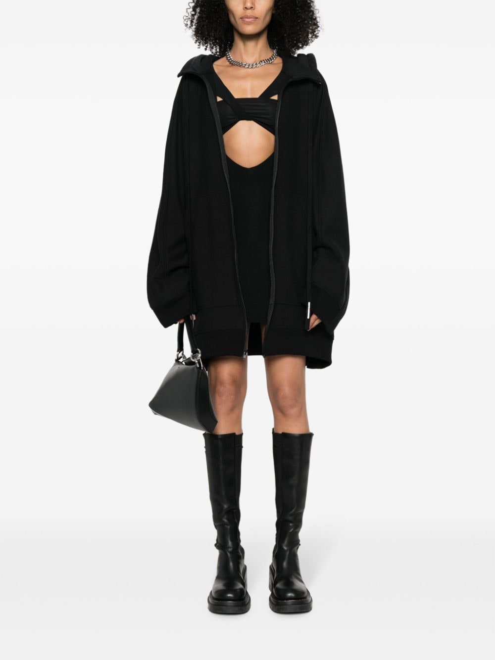 Shop Melitta Baumeister Panelled Zipped Cotton Hoodie In Black