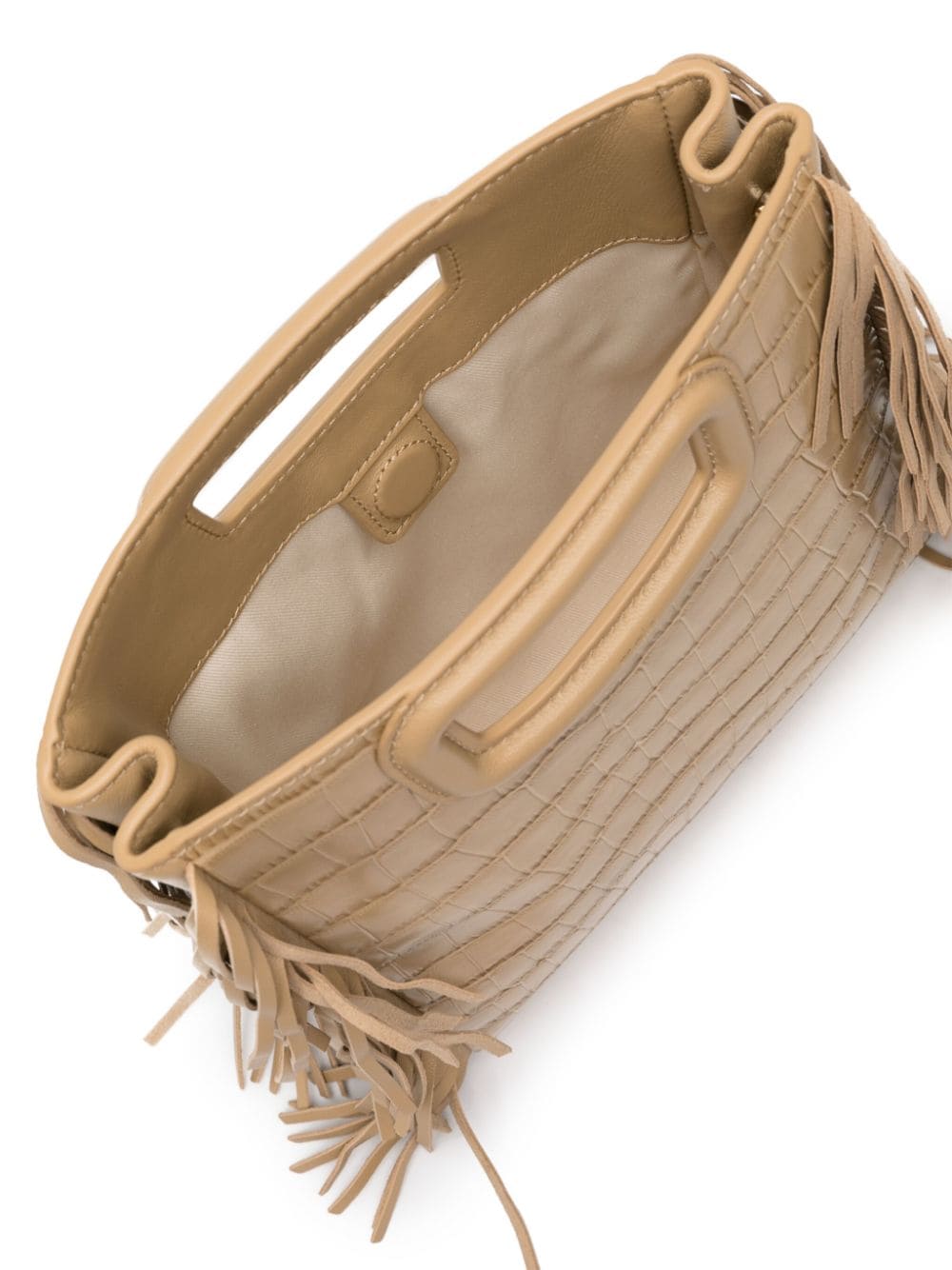 Shop Maje M Fringed Leather Bag In Neutrals