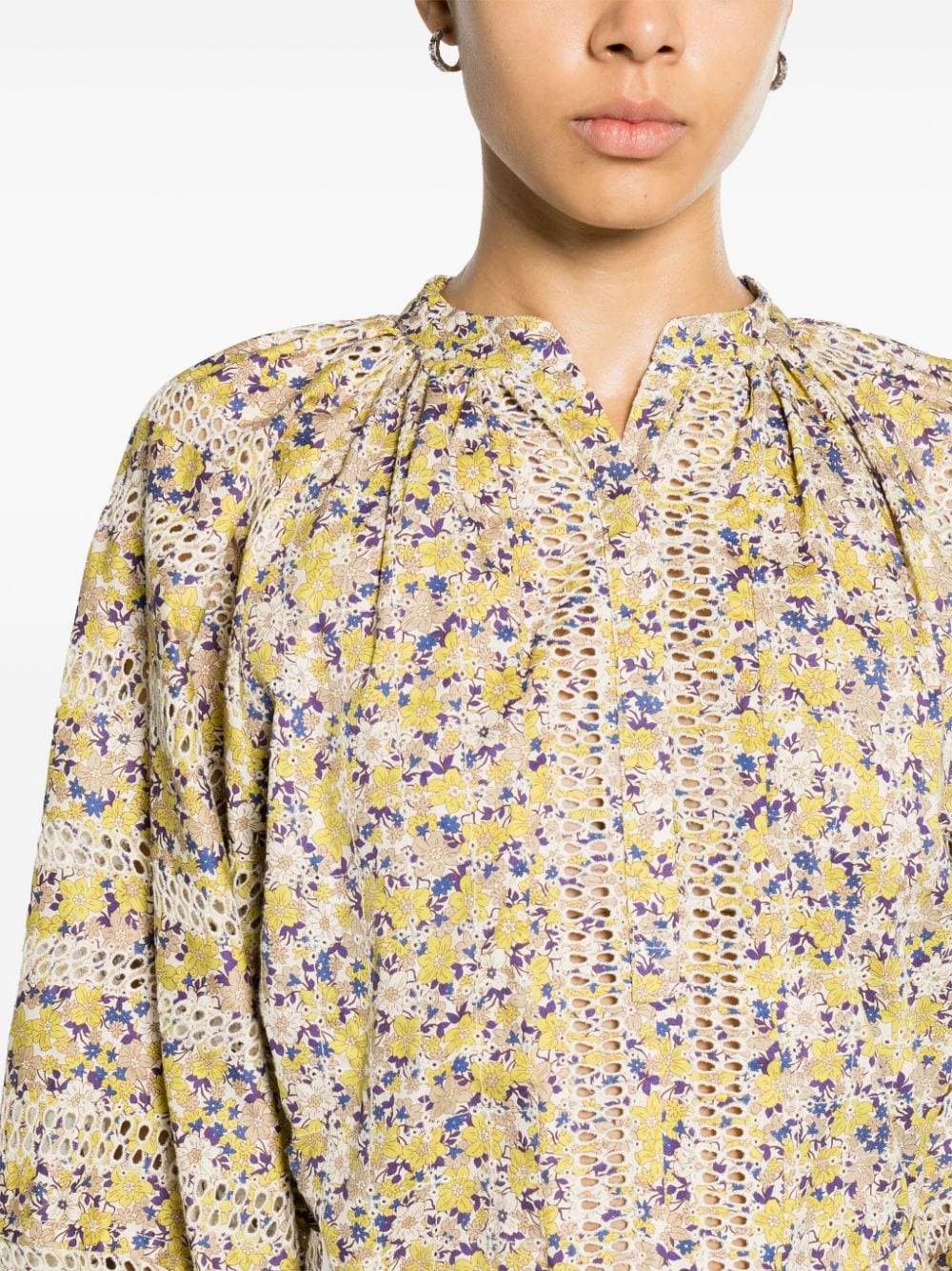 Shop Maje Floral-print Broderie-anglaise Blouse In Neutrals