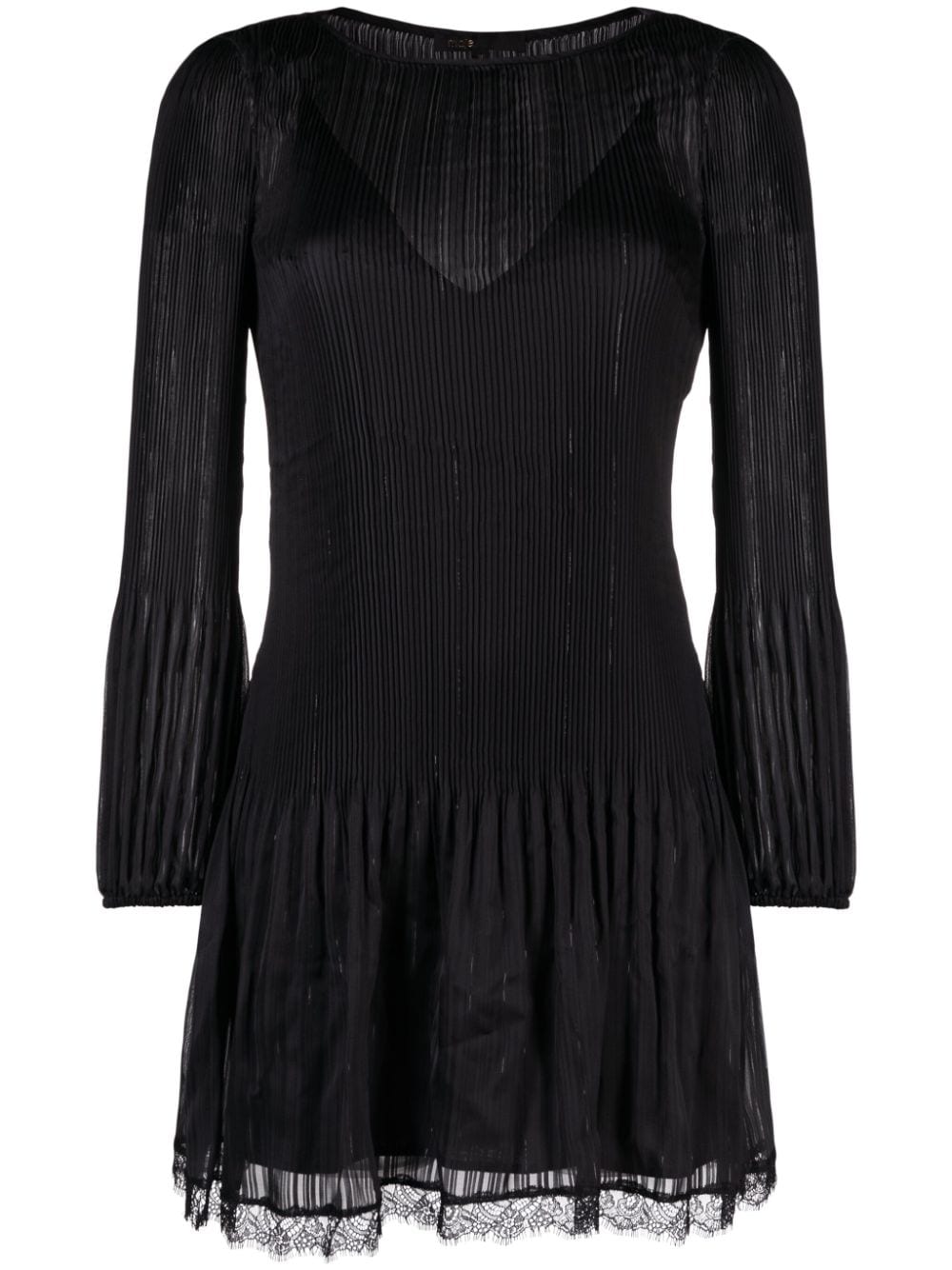 Shop Maje Long-sleeved Pleated Minidress In Black