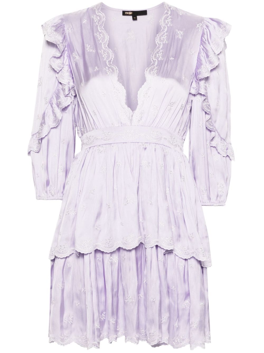 Shop Maje Floral-embroidered Satin Minidress In Purple