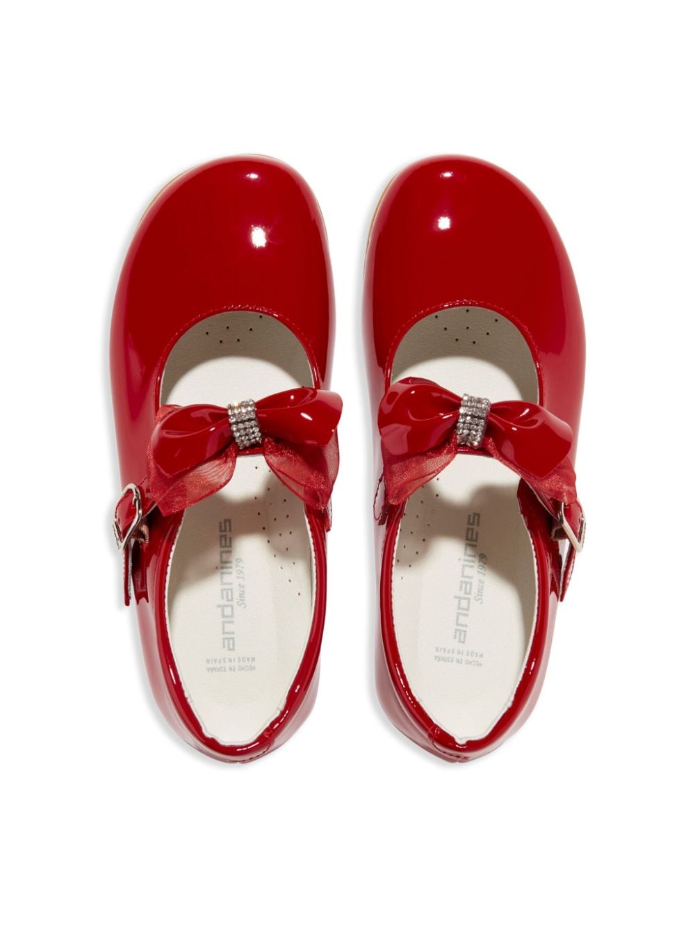 Shop Andanines Embellished Patent-leather Ballerina Shoes In Red