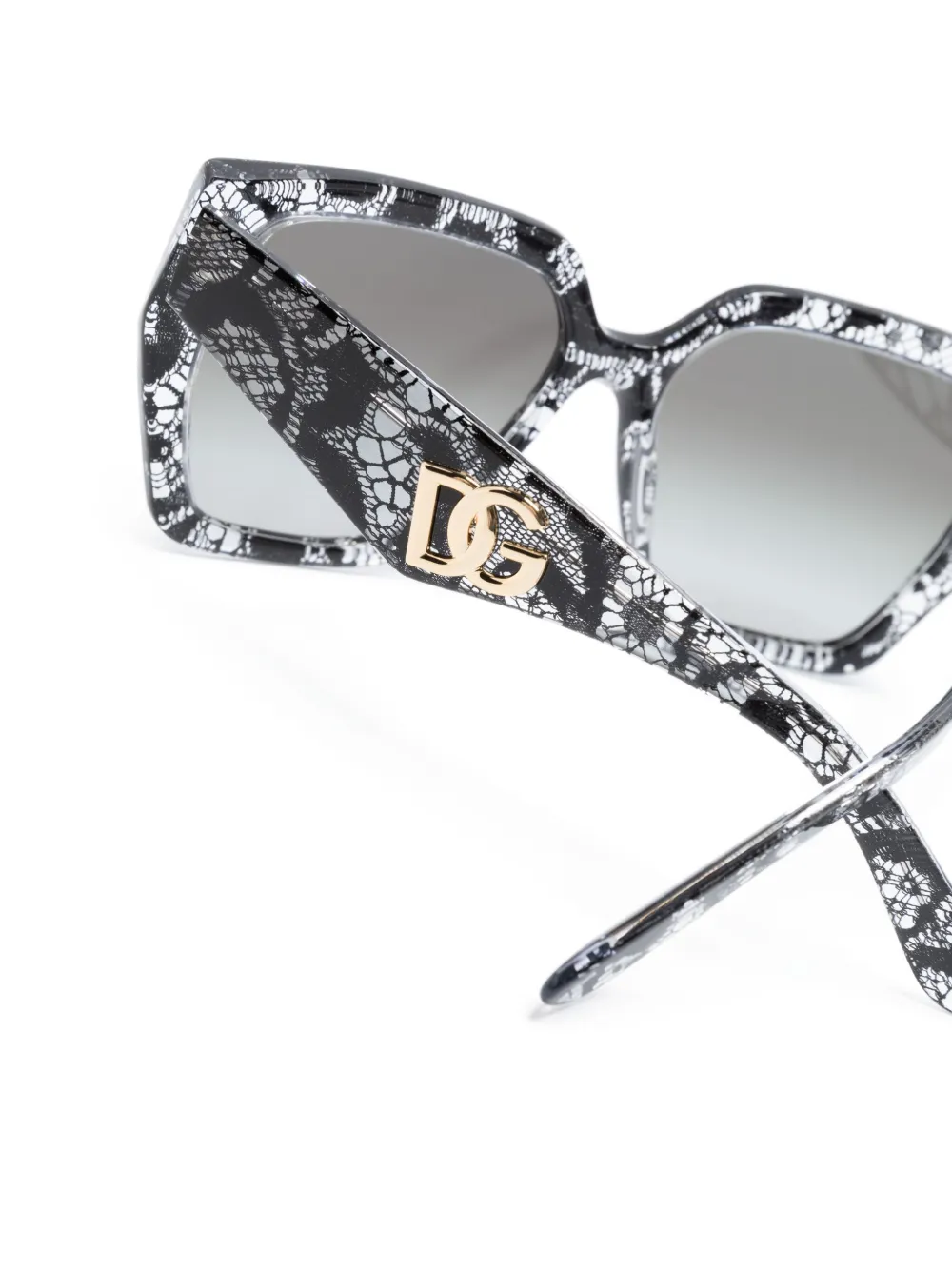 Shop Dolce & Gabbana Lace-detail Square-frame Sunglasses In Black